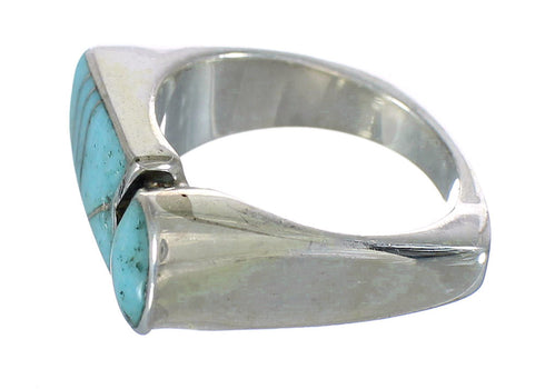 Silver Southwest Turquoise Inlay Jewelry Ring Size 8 AX90619