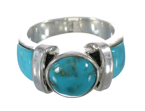 Sterling Silver Southwestern Turquoise Inlay Ring Size 8-1/4 AX90961