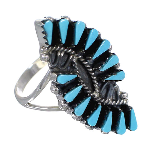 Southwestern Turquoise Needlepoint Authentic Sterling Silver Ring Size 8-1/4 YX93172