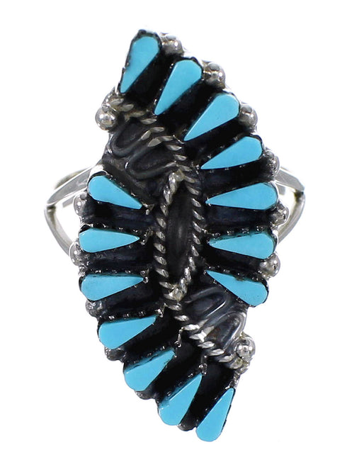 Southwest Turquoise Needlepoint And Silver Ring Size 8-1/2 YX93173