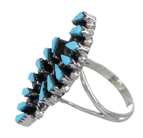 Southwest Turquoise Needlepoint Authentic Sterling Silver Ring Size 8 YX93171