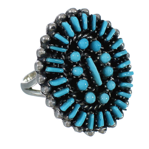 Authentic Sterling Silver Turquoise Needlepoint Ring Size 5-3/4 FX91403