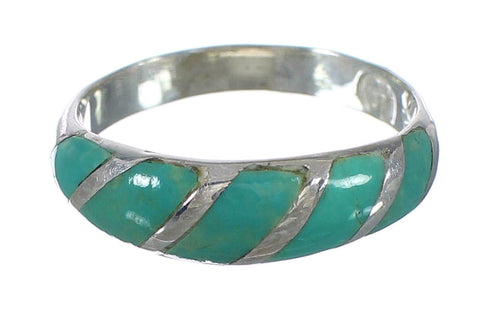 Southwestern Genuine Sterling Silver Turquoise Inlay Ring Size 5-1/4 AX93114