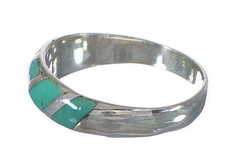 Southwestern Genuine Sterling Silver Turquoise Inlay Ring Size 5-1/4 AX93114