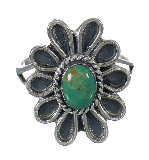 Southwest Sterling Silver Turquoise Flower Ring Size 8 FX91423
