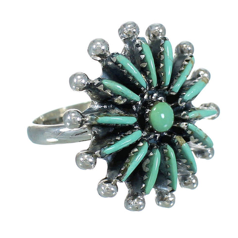 Turquoise Needlepoint Sterling Silver Southwestern Ring Size 6 FX90399