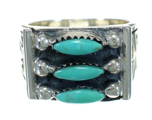 Sterling Silver Turquoise Needlepoint Water Wave Ring Size 8 FX90414