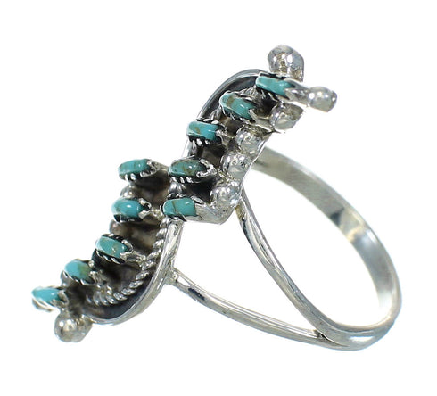 Turquoise Needlepoint Sterling Silver Southwestern Ring Size 8-1/2 AX89242