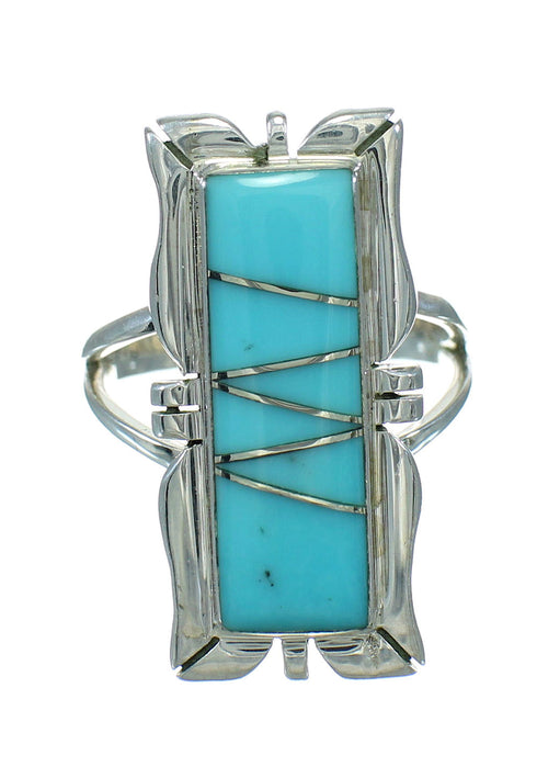 Turquoise Inlay Sterling Silver Southwest Ring Size 8-1/4 AX92041