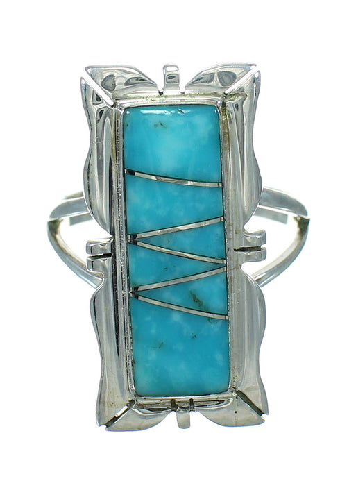Southwestern Turquoise Sterling Silver Ring Size 6-1/2 AX92043