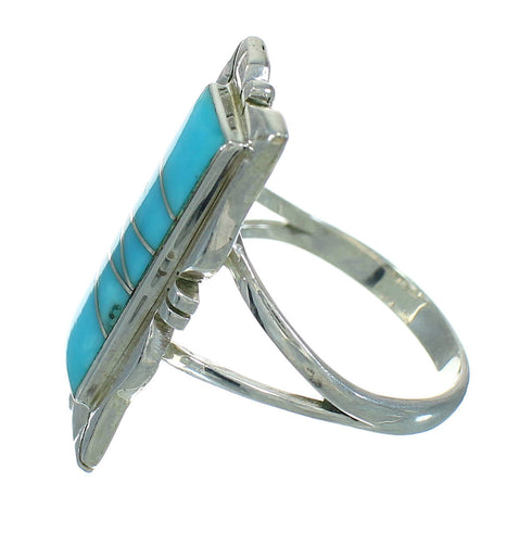 Sterling Silver Southwestern Turquoise Inlay Ring Size 8-1/4 AX92052