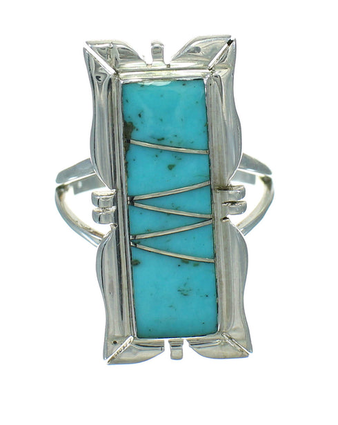 Silver Southwest Turquoise Inlay Ring Size 5-3/4 AX92055