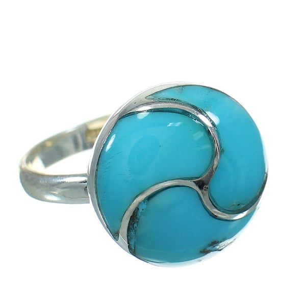 Authentic Sterling Silver Southwest Turquoise Inlay Ring Size 8-1/2 AX92128
