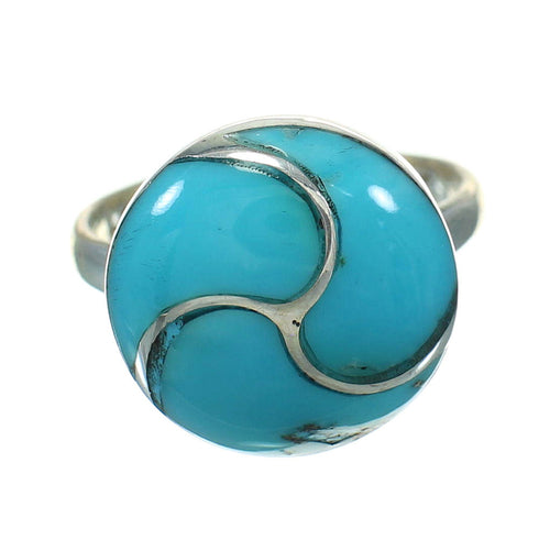 Authentic Sterling Silver Southwest Turquoise Inlay Ring Size 8-1/2 AX92128