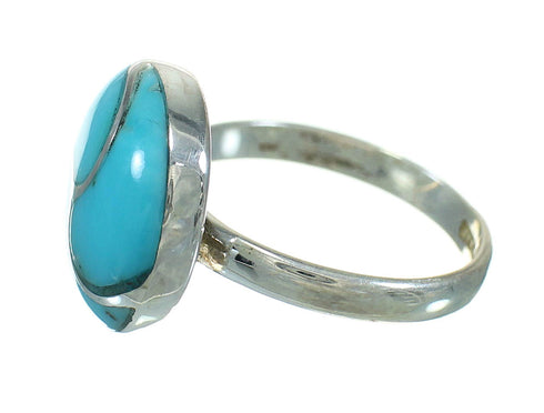 Authentic Sterling Silver Southwest Turquoise Inlay Ring Size 8-1/2 AX92128