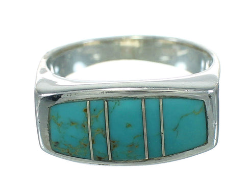 Turquoise Inlay Genuine Sterling Silver Ring Size 6-1/4 AX92174
