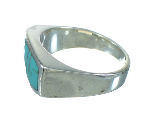 Turquoise Inlay Genuine Sterling Silver Ring Size 6-1/4 AX92174