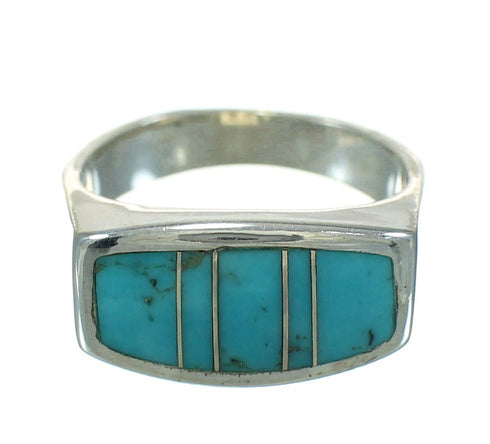 Turquoise Inlay Genuine Sterling Silver Southwestern Ring Size 5-1/2 AX92177