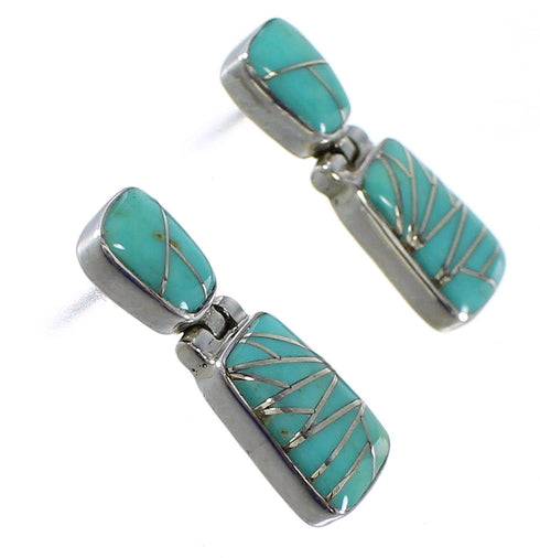Turquoise Southwest Silver Post Dangle Earrings AX87259
