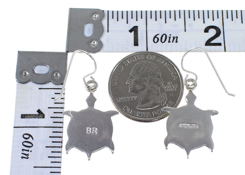 Sterling Silver Turquoise Inlay Turtle Water Wave Hook Dangle Earrings AX87287