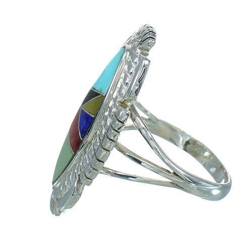 Authentic Sterling Silver Multicolor Inlay Ring Size 5-1/4 RX86770
