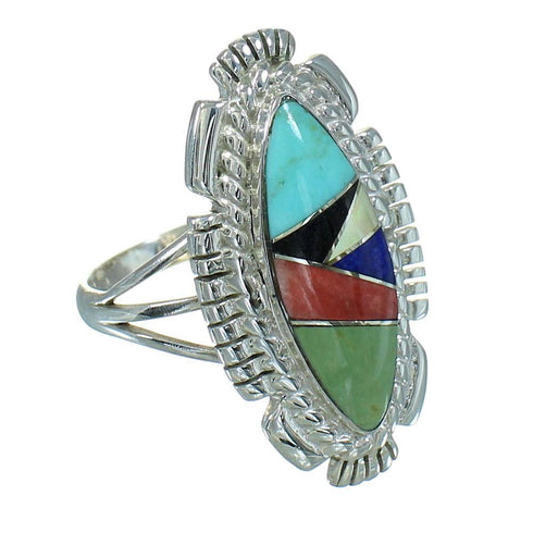 Authentic Sterling Silver Multicolor Inlay Ring Size 8-1/4 RX86805