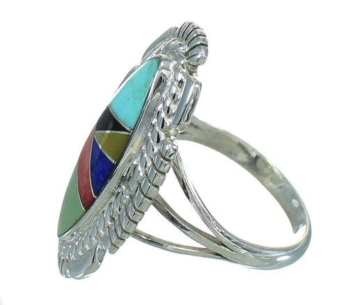 Authentic Sterling Silver Multicolor Inlay Ring Size 8-1/4 RX86805