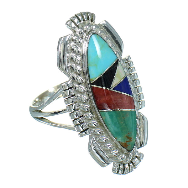 Sterling Silver And Multicolor Inlay Jewelry Ring Size 5-3/4 RX86809