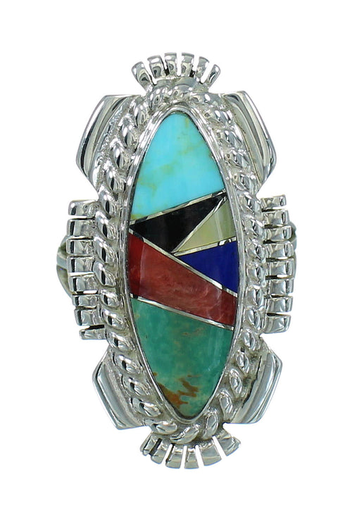 Authentic Sterling Silver Multicolor Inlay Southwest Ring Size 6-1/4 RX86810