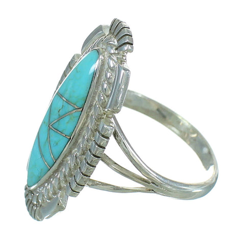 Turquoise Inlay Sterling Silver Southwest Jewelry Ring Size 7-3/4 RX86967