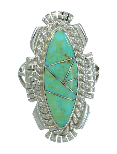 Turquoise Inlay And Sterling Silver Ring Size 7-1/2 RX87074