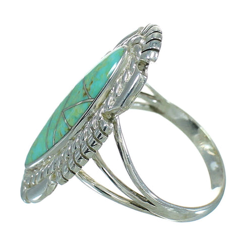 Southwest Turquoise Inlay Genuine Sterling Silver Ring Size 8 RX87092