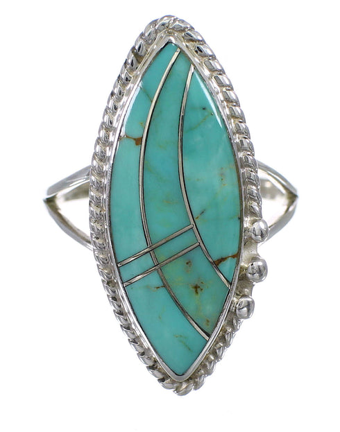 Southwest Turquoise Inlay Genuine Sterling Silver Jewelry Ring Size 7-1/4 AX87986
