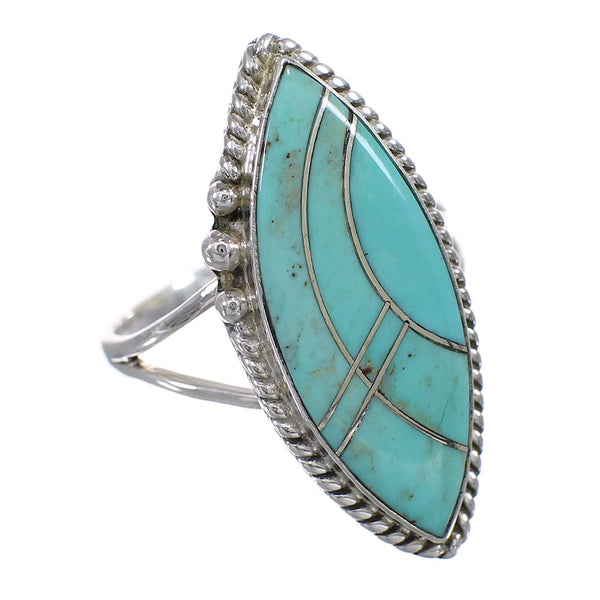Genuine Sterling Silver Southwestern Turquoise Inlay Jewelry Ring Size 5-1/4 AX87993