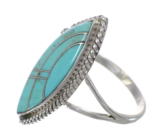 Genuine Sterling Silver Southwestern Turquoise Inlay Jewelry Ring Size 5-1/4 AX87993