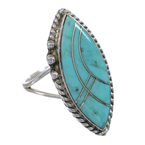 Sterling Silver Turquoise Inlay Jewelry Southwest Ring Size 5-3/4 AX87997