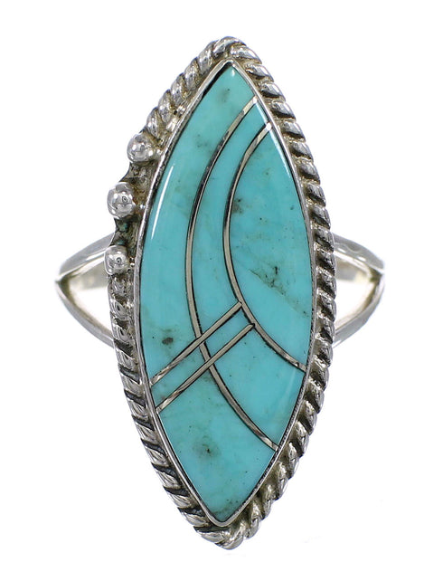 Sterling Silver Turquoise Inlay Jewelry Southwest Ring Size 5-3/4 AX87997