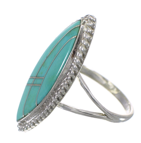 Southwestern Authentic Sterling Silver Jewelry Turquoise Inlay Ring Size 7-1/4 AX88004