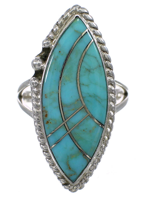 Southwest Sterling Silver Jewelry Turquoise Ring Size 6-1/4 AX88007