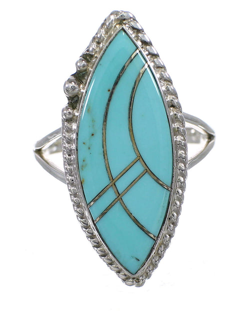 Southwest Silver Turquoise Inlay Ring Size 5-3/4 AX88011