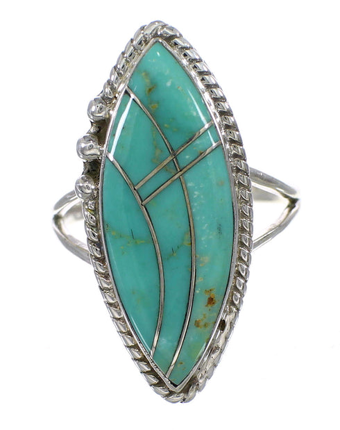 Silver Turquoise Inlay Southwestern Ring Size 7-3/4 AX88619