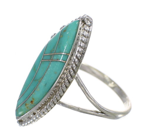 Silver Turquoise Inlay Southwestern Ring Size 7-3/4 AX88619
