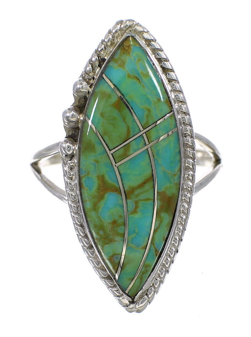 Southwestern Silver Jewelry Turquoise Inlay Ring Size 5-1/2 AX88636