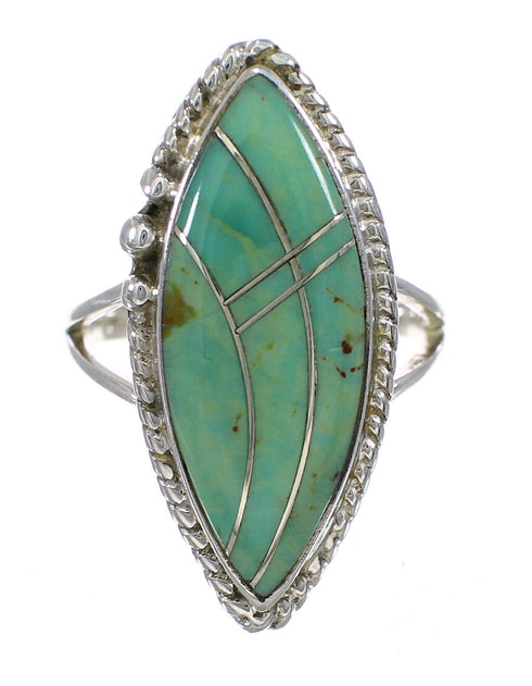 Turquoise Inlay Authentic Sterling Silver Ring Size 7-1/2 AX88648