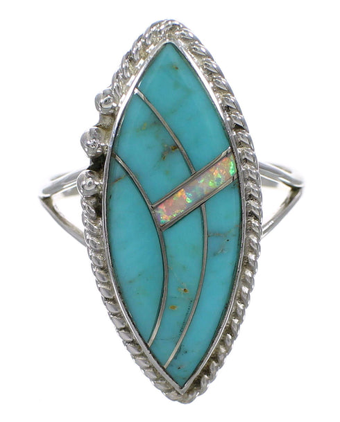 Turquoise Opal And Genuine Sterling Silver Southwestern Ring Size 5-1/4 YX87910