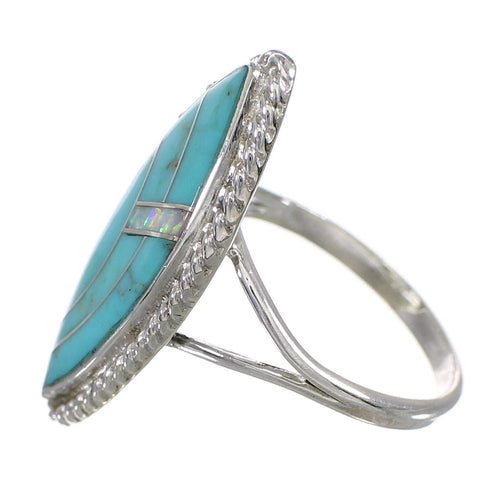 Turquoise Opal And Genuine Sterling Silver Southwestern Ring Size 5-1/4 YX87910