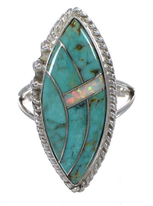 Silver Turquoise And Opal Southwestern Ring Size 5-3/4 YX87923