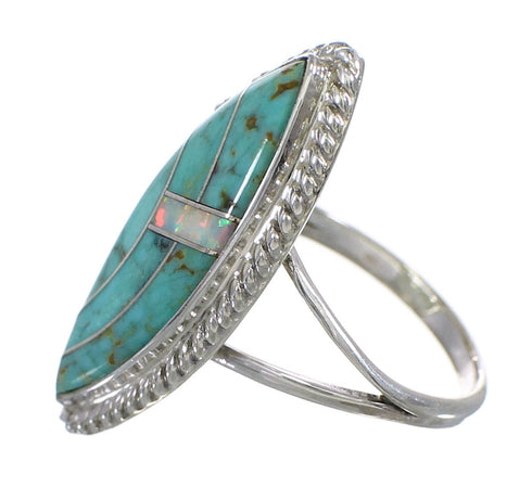 Silver Turquoise And Opal Southwestern Ring Size 5-3/4 YX87923