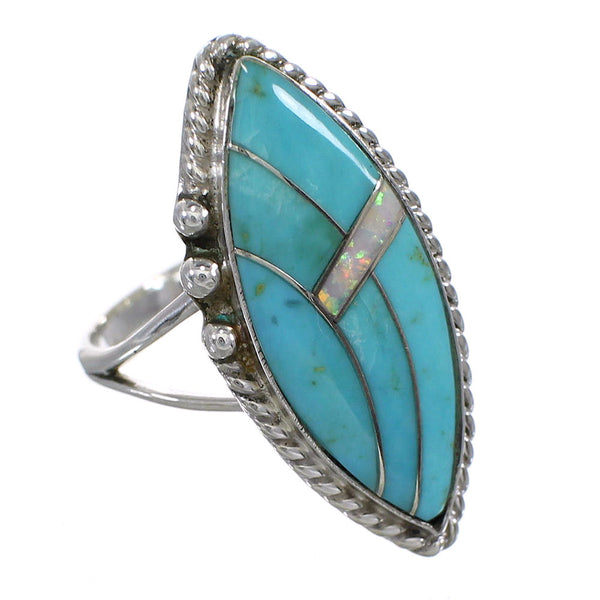 Authentic Sterling Silver Turquoise And Opal Southwestern Ring Size 6-1/2 YX87929