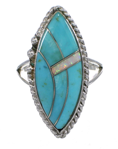 Authentic Sterling Silver Turquoise And Opal Southwestern Ring Size 6-1/2 YX87929
